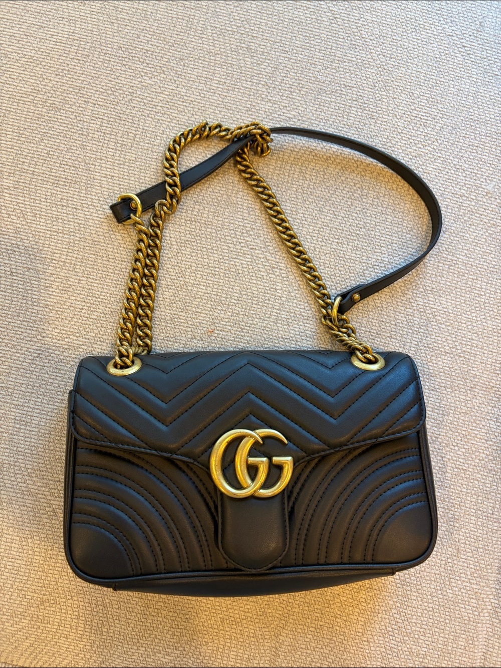 Gucci Black Quilted Leather Shoulder Bag with Gold Hardware